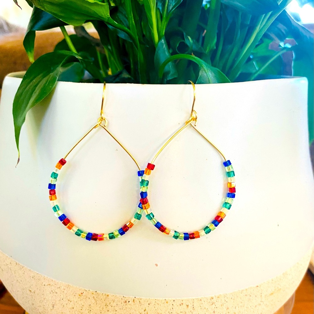 Rainbow glass beaded earrings